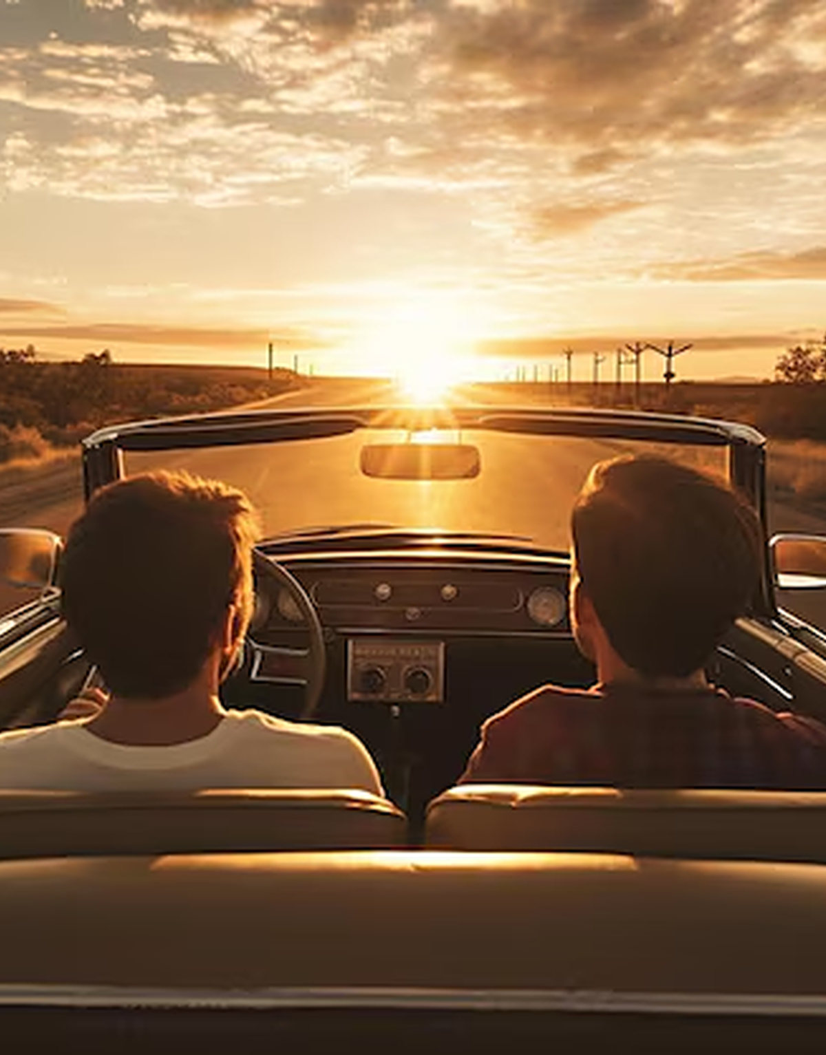 Sunset drive in a convertible